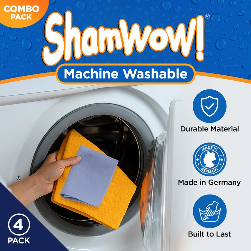 ShamWow Original Super Absorbent Multi-Purpose Cleaning Shammy Chamois Towel Cloth - Holds 10X its Weight in Liquid - Machine Washable - Will Not Scratch (4 Pack: 2 Large Orange & 2 Small Blue). - Image 5